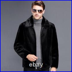 Mink Fur Lapel Zipper Winter Coats Jacket Men Busines Slim Fit Real Fur Outwear