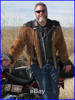 Motokit Men Western Leather Cowboy Jacket Quality Suede Leather