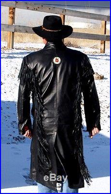 Motokit Men Western Leather Cowboy Long Coat Quality Leather Jacket, All Sizes