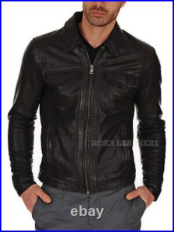 Multi Pockets Black Leather Jacket Men's 100% Genuine Lambskin Modern Coat Biker