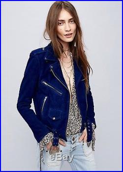 NEW Free People X Understated Leather blue Suede Western Motorcycle Jacket M