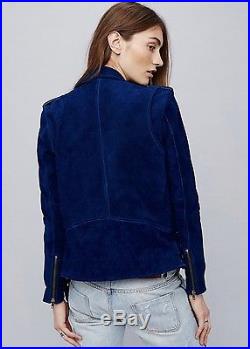 NEW Free People X Understated Leather blue Suede Western Motorcycle Jacket M