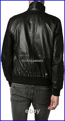 NEW Men Flap Pocket Genuine Lambskin Pure Leather Jacket Bomber Black Coat