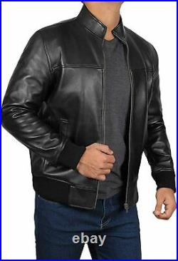 NEW Men Genuine Lambskin Real Leather Jacket Night Party Wear Black Bomber Coat