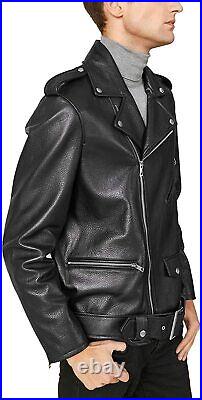 NEW Men Silver Hardware Genuine Lambskin Real Leather Jacket Belted Western Coat