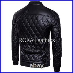 NEW Men Soft Quilted Authentic Lambskin Natural Leather Jacket Bomber Coat