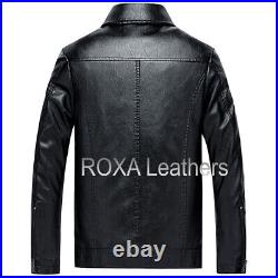 NEW Men's Genuine Lambskin Real Leather Jacket Black Western Style Zip Coat