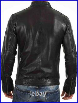 NEW Men's Open Front Genuine Lambskin Leather Jacket Pure Black Biker Party Coat