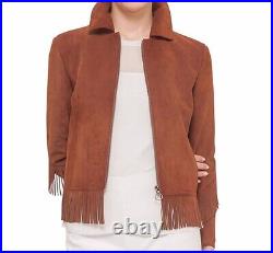 NEW-Mens Western Suede Leather Wear Cowboy Brown Fringe Native American Jacket