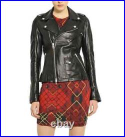 NEW Modern Women Lambskin Real Leather Jacket Slim Fit Designer Biker Black Coat
