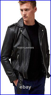 NEW Style Men Waist Belted Genuine Sheepskin 100% Leather Jacket Motorcycle Coat