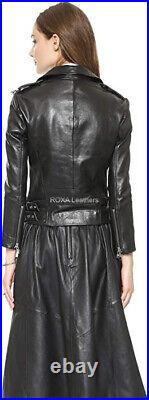 NEW Stylish Women Black Authentic Sheepskin 100% Leather Jacket Party Wear Coat