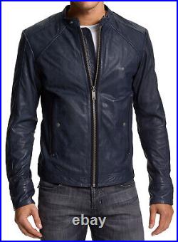 NEW Western Men Luxury Genuine NAPA Natural Leather Jacket Motorcycle Coat