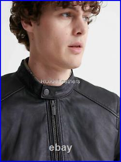 NEW Western Men Pure Authentic Lambskin Leather Jacket Casual Fashion Black Coat