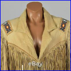 NEW-Womens/Ladies-Western Suede Leather Jacket Fringe Native American Bead Coat