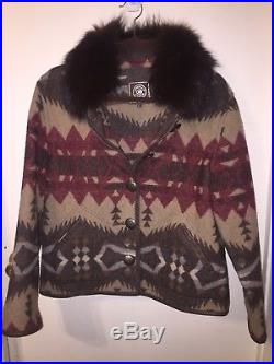 NWOT Womens Double D Ranchwear Wool Jacket Coat Fur Trim Medium Western Brown