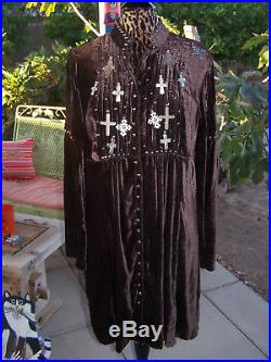 NWT$583Western Biker Coptic Cross Velvet Dress Duster CoatM/LDouble D Ranch