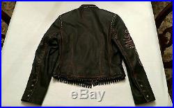 NWT DOUBLE D RANCH WEAR Black Red Western Chic Leather Embroidered JACKET S
