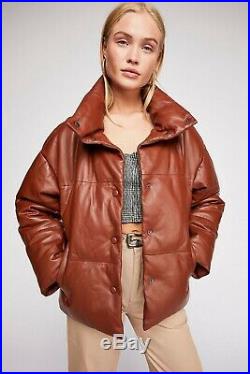 NWT Free People Oversized REAL LEATHER Puffer Jacket Coat Size M