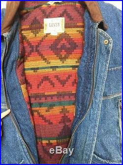 NWT Levi's Westernwear Denim Jacket Sz L Aztec South Western Blue Jean Coat Vtg