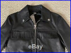 NWT TOM FORD Black Waxed Leather Fringe Western Zip Jacket Sz 48 US 38 $6290