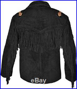 Native American Mens Western Cowboy Real Suede Leather Jacket