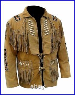 Native American Western Jacket Suede Leather Cowboy Fringe & Beaded Coat Native American Western Jacket Suede Leather Cowboy Fringe & Beaded Coat