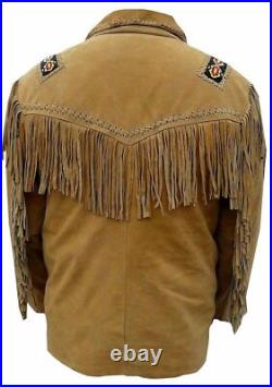 Native American Western Jacket Suede Leather Cowboy Fringe & Beaded Coat Native American Western Jacket Suede Leather Cowboy Fringe & Beaded Coat