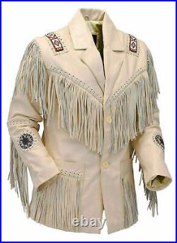 Native American Western Leather Jacket Fringes & Indian Beaded Coat
