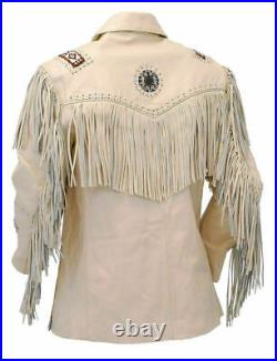 Native American Western Leather Jacket Fringes & Indian Beaded Coat