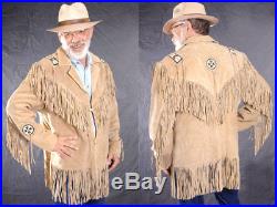 Native American Western Mountain Man Buckskin Deerhide Leather Jacket Coat Lc06