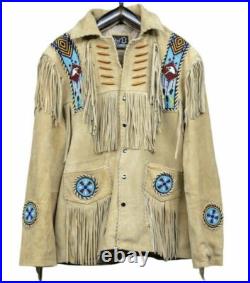 Native American Western Wear Jacket Suede Leather Fringe & Eagle Beaded Coat Native American Western Wear Jacket Suede Leather Fringe & Eagle Beaded Coat