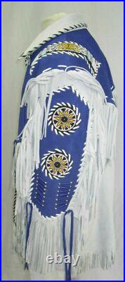 Native American Western Wear Suede Leather Jacket Fringe & Beaded Coat