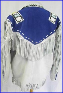 Native American Western Wear Suede Leather Jacket Fringe & Beaded Coat