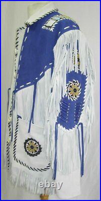 Native American Western Wear Suede Leather Jacket Fringe & Beaded Coat