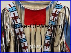 Native American Western Wear Suede Leather Jacket Fringes & Beads Work War Shirt