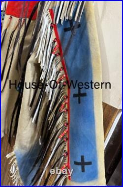 Native American Western Wear Suede Leather Jacket Fringes & Beads Work War Shirt