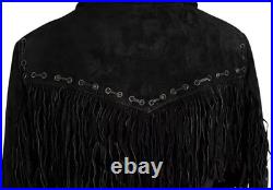 Native Americans Men's Cowboy Suede Leather Jacket Western Coat Fringes Cowboy