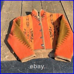 Native Jackets Sante Fe Brown Orange Aztec Southwest Wool Coat L USA made
