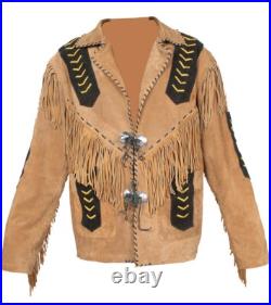 Natives American Cowboy Suede Leather Western Jacket With Fringe Coat Natives American Cowboy Suede Leather Western Jacket With Fringe Coat