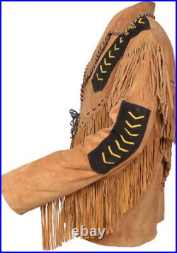 Natives American Cowboy Suede Leather Western Jacket With Fringe Coat Natives American Cowboy Suede Leather Western Jacket With Fringe Coat
