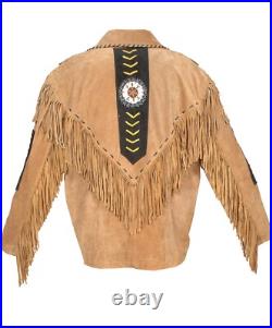 Natives American Cowboy Suede Leather Western Jacket With Fringe Coat Natives American Cowboy Suede Leather Western Jacket With Fringe Coat
