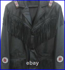 Natives American Handmade Real Leather Western Jacket With Fringes & Beaded Coat