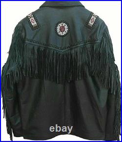 Natives American Handmade Real Leather Western Jacket With Fringes & Beaded Coat