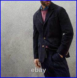 Navy Blue Leather Blazer Men Pure Suede Coat Jacket 3 Button Size S M L XL XXL