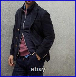 Navy Blue Leather Blazer Men Pure Suede Coat Jacket 3 Button Size S M L XL XXL