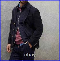 Navy Blue Leather Suede Handmade Coat Stylish Formal Men Leather Blazer