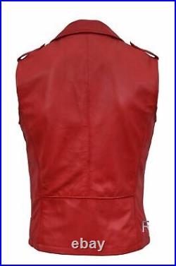 New 100% Real Leather Red Waistcoat Button Western Vest Coat Jacket Lambskin Men