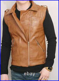New 100% Western Vest Coat Real Leather Tan Waistcoat Button Jacket Men Lambskin New 100% Western Vest Coat Real Leather Tan Waistcoat Button Jacket Men Lambskin