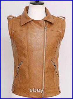 New 100% Western Vest Coat Real Leather Tan Waistcoat Button Jacket Men Lambskin New 100% Western Vest Coat Real Leather Tan Waistcoat Button Jacket Men Lambskin